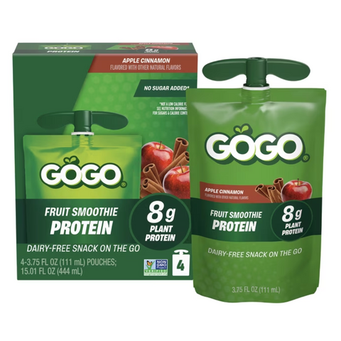 GoGo SqueeZ PROTEIN Apple Cinnamon Fruit Smoothie Pouches, 3.75 fl oz, 4 Count