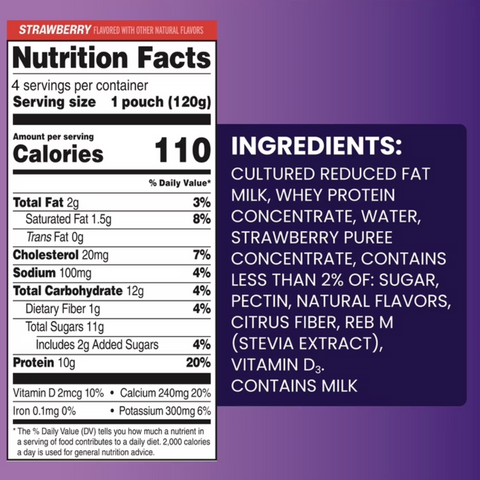 GoGo SqueeZ Dairy Protein Strawberry Snack On The Go Pouches, 4.2 oz, 4 Count