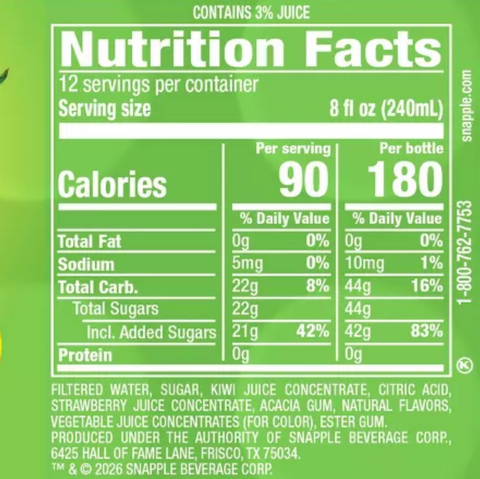 Snapple Kiwi Strawberry Juice Drink, 16 fl oz, 6 Count