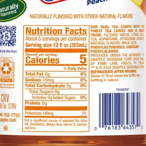 Snapple Zero Sugar Peach Tea, 64 fl oz