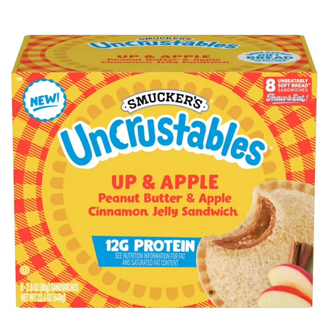 Smucker’s Uncrustables Up & Apple Morning Protein Snacks, Peanut Butter & Apple Cinnamon Jelly Sandwiches on Wheat Bread, 8 Count