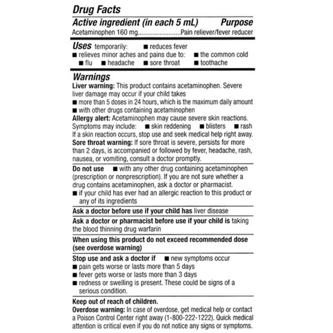 Equate Infants' Pain Reliever/Fever Reducer Acetaminophen Suspension Liquid, Grape Flavor, 160 mg, 2 fl oz