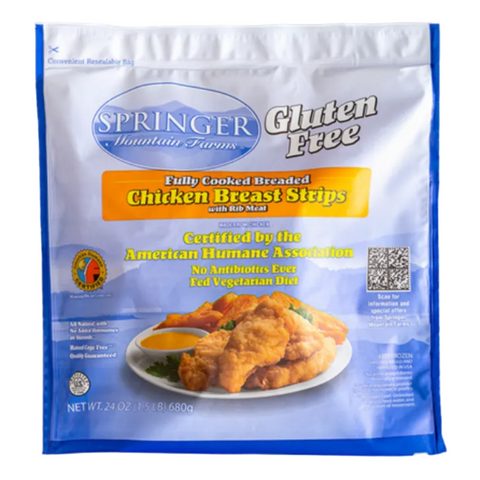 Springer Mountain Farms Frozen Fully Cooked Gluten Free Breaded Chicken Breast Strips, 1.5 lb