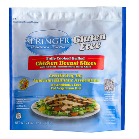 Springer Mountain Farms Frozen Fully Cooked Gluten Free Grilled Chicken Breast Slices, 1.5 lb