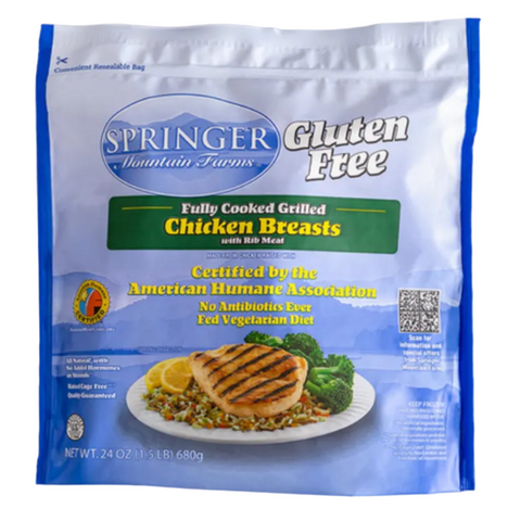 Springer Mountain Farms Fully Cooked Grilled Chicken Breast Filets Gluten Free, 1.5 lb