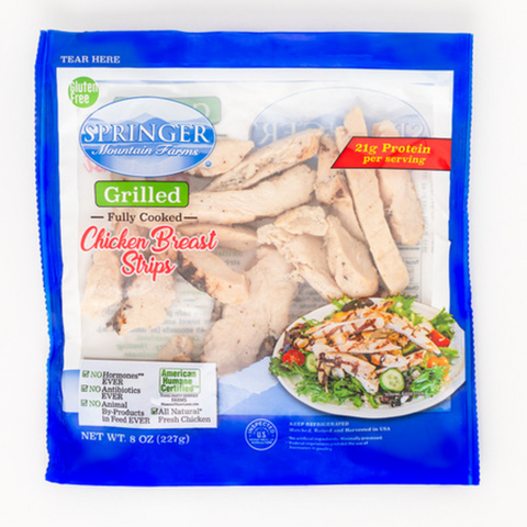Springer Mountain Farms Fully Cooked Grilled Chicken Breast Strips, Gluten Free, 8 oz
