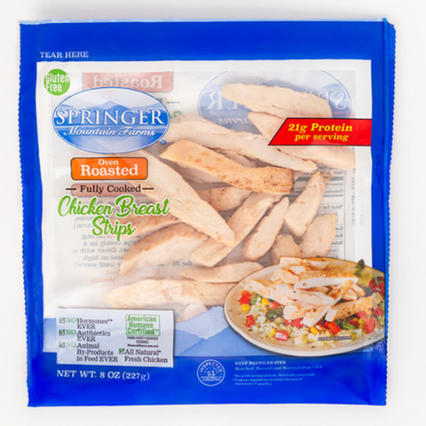Springer Mountain Farms Fully Cooked Oven Roasted Chicken Breast Strips, Gluten Free, 8 oz