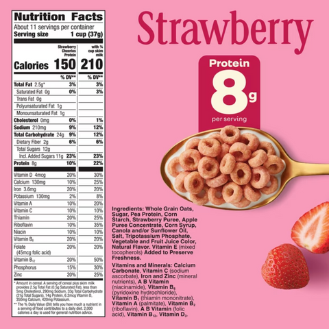 Cheerios Protein Cereal, Strawberry, 8g Protein, Family Size, 15 oz