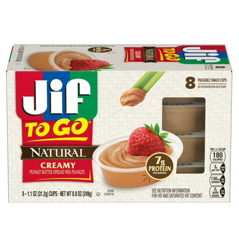 JIF To Go Natural Creamy Peanut Butter Spread, 8 Count