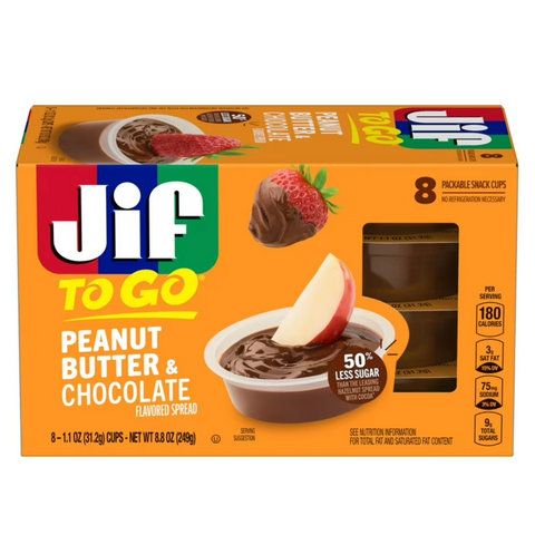 JIF To Go Peanut Butter & Chocolate Flavored Spread, 8 Count