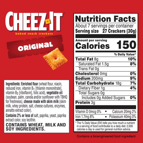 Cheez-It Original Baked Snack Crackers, Lunch Snacks, 7 oz