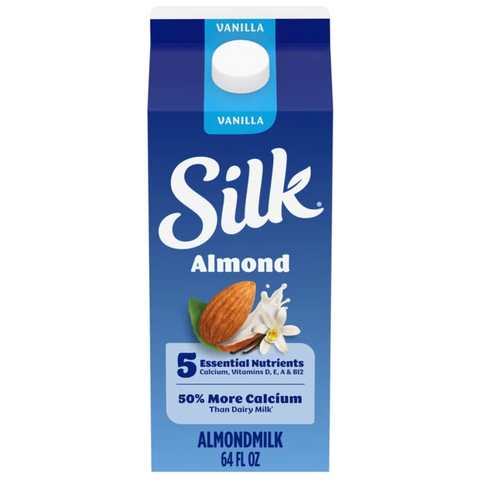 Silk Dairy Free, Gluten Free Vanilla Almond Milk, Plant Based Milk Half Gallon, 64 fl oz