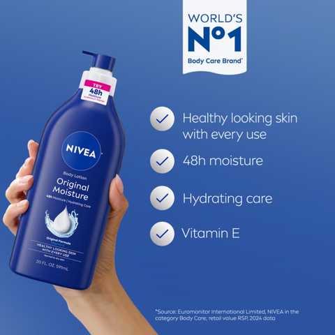 NIVEA Original Moisture Body Lotion with Vitamin E, 48Hr Daily Body Moisturizer, 20 fl oz