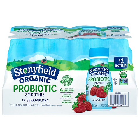 Stonyfield Farm Organic Smoothie With Probiotics, Strawberry, 6 fl. oz. 12 Count