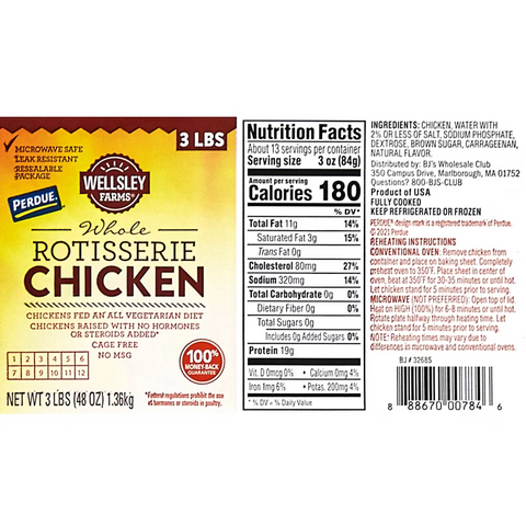 Wellsley Farms Chilled Rotisserie Chicken, 3 lbs.