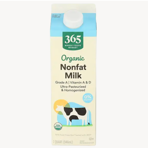 365 Organic Fat Free Milk, 1 Quart
