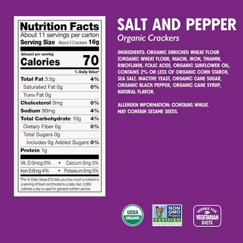 Milton's Organic Crackers, alt & Pepper, 6 Oz