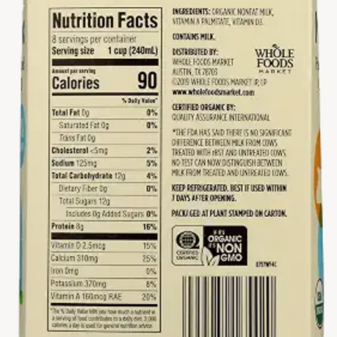 365 Organic Fat Free Milk, 64 oz