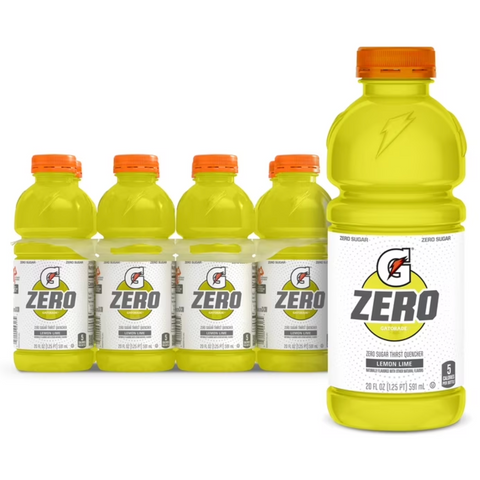 Gatorade Zero Sugar Thirst Quencher Lemon Lime Sports Drinks, 20 fl oz, 8 Count