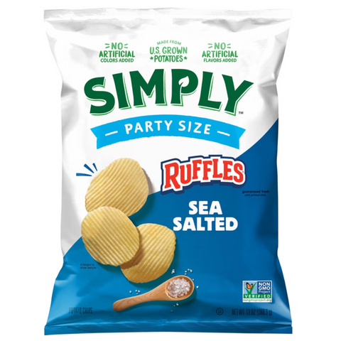 Simply Ruffles Potato Chips Sea Salt, Party Size, 13 oz