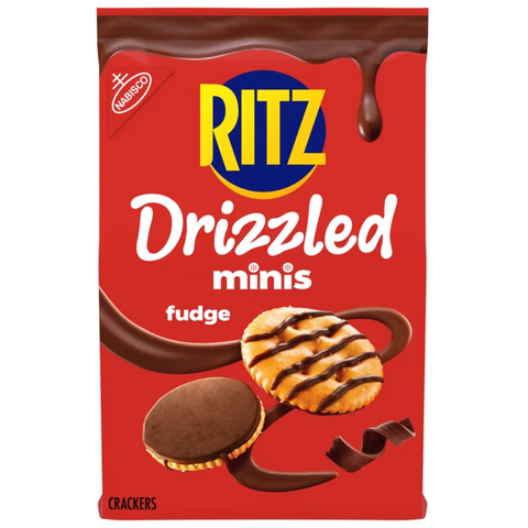 RITZ Drizzled Minis Fudge Crackers, Snacks for Kids and Adults, Party Snacks, 8 oz