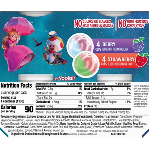 Yoplait Low Fat Kids Yogurt Cups, The Super Mario Galaxy Movie Variety Pack, 8 Count