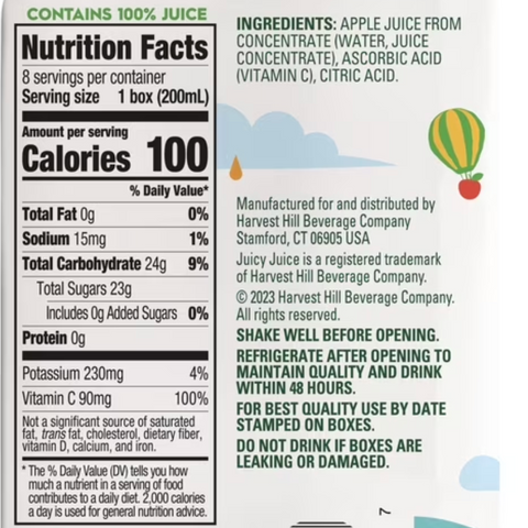 Juicy Juice 100% Juice, Apple Juice, 6.75 fl oz, 8 Count