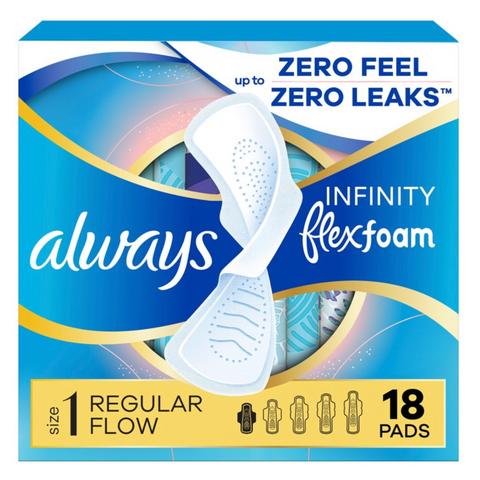 Always Infinity Feminine Pads, Size 1 Regular, with Wings, Unscented, 18 Count