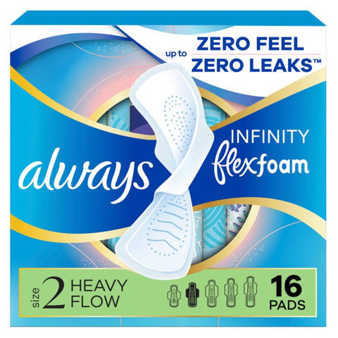 Always Infinity FlexFoam Pads, Size 2, Heavy, Wings, Unscented, 16 Count