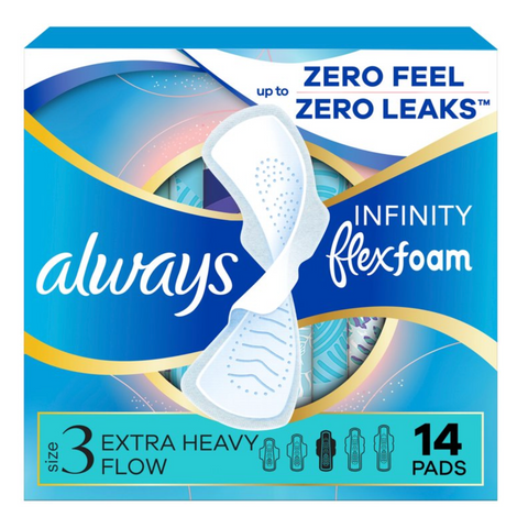 Always Infinity Feminine Pads, Size 3, Extra Heavy, Wings, Unscented, 14 Count
