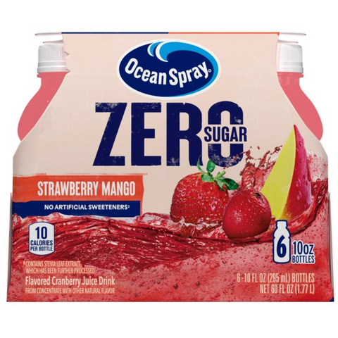Ocean Spray ZERO Sugar Strawberry Mango Drink, 10 Fl Oz, 6 Count