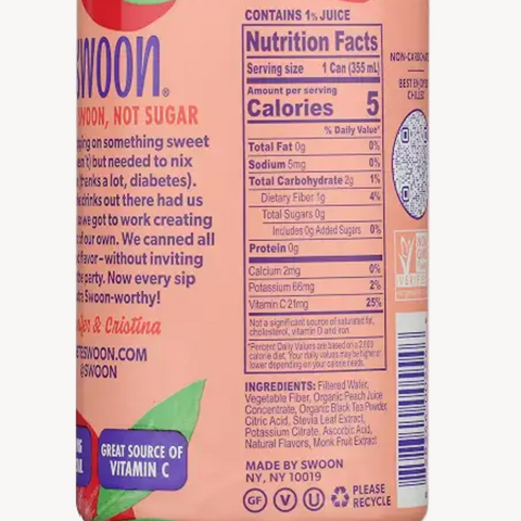 Swoon Sugar Free Peach Tea, 12 fl oz
