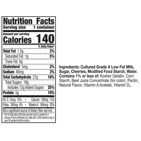 Yoplait Original Low Fat Cherry Orchard Yogurt Cup, Made with Real Fruit, 6 oz
