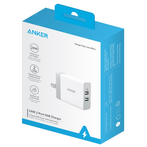 Anker 24W Dual USB-A Wall Charger (2-Port) Fast Charger