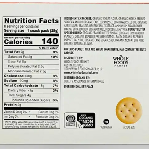 365 Organic Mini Peanut Butter Sandwich Crackers, 8 Count