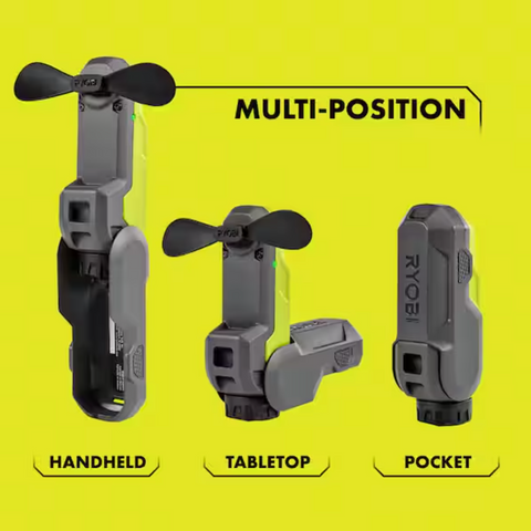 RYOBI USB Lithium Cordless Handheld Portable Fan Kit with 2 Ah Battery and USB Charging Cable