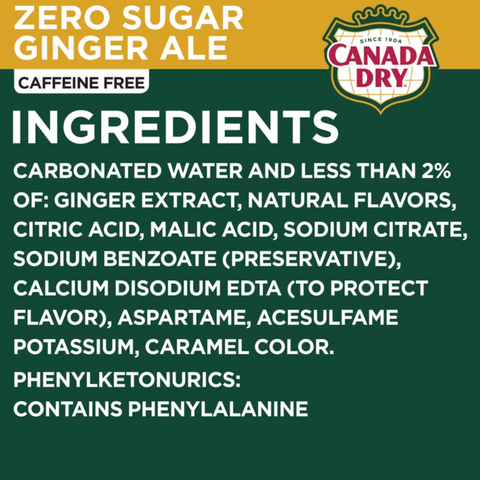 Canada Dry Caffeine Free Zero Sugar Ginger Ale Soda Pop, 2 L