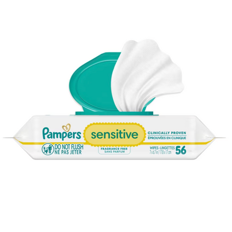 Pampers Sensitive Baby Wipes, Fragrance Free, Unscented, Water Based, 56 Count