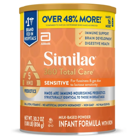 Similac 360 Total Care Sensitive Baby Formula Powder, Has 5 HMO Prebiotics, 30.2 oz