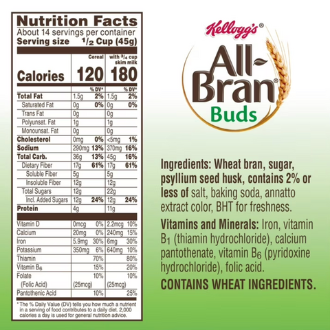 Kellogg's All-Bran Buds Original Breakfast Cereal, High Fiber, 22 oz