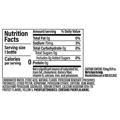 Mountain Dew Zero Sugar Citrus Soda Pop, 20 fl oz