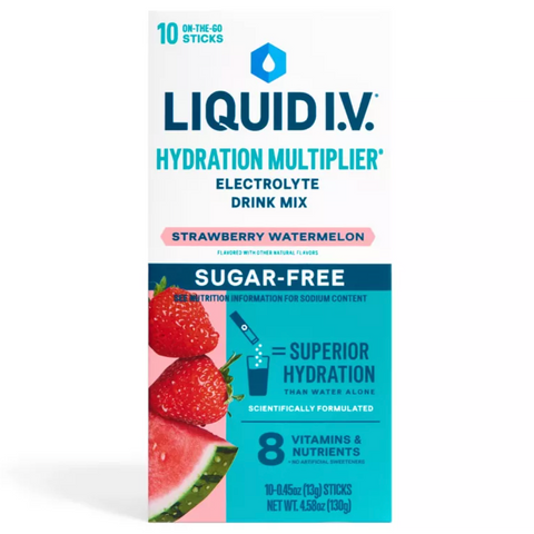 Liquid I.V. Sugar-Free Hydration Multiplier Vegan Powder Electrolyte Supplements, Strawberry Watermelon, 10 Count