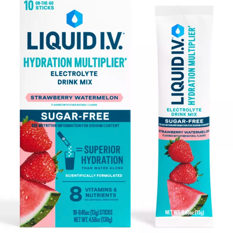 Liquid I.V. Sugar-Free Hydration Multiplier Vegan Powder Electrolyte Supplements, Strawberry Watermelon, 10 Count