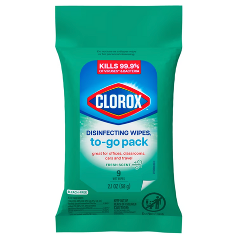 Clorox Disinfecting Cleaning Wipes To Go Pack, Bleach Free, Fresh Scent, 9 Count