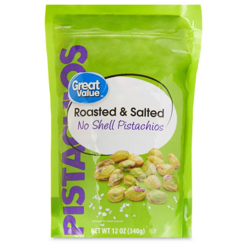 Great Value Roasted & Salted, No Shell Pistachios, 12 oz