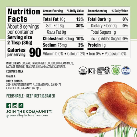 Green Valley Lactose Free Organic Cream Cheese, 8 oz.