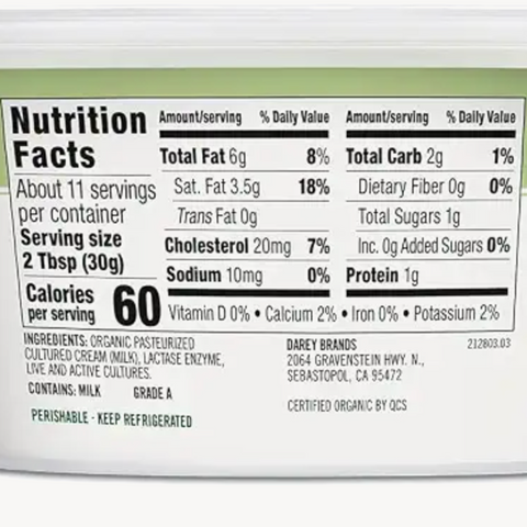 Green Valley Lactose Free Organic Sour Cream, 12 oz.