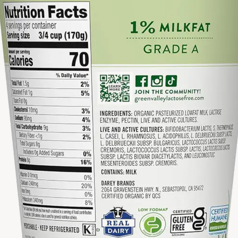 Green Valley Lactose Free Organic Lowfat Plain Yogurt, 24 oz.