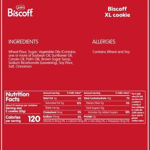Lotus XL Biscoff Cookies, 10 Snack Packs of 2 Cookies, 8.8 oz