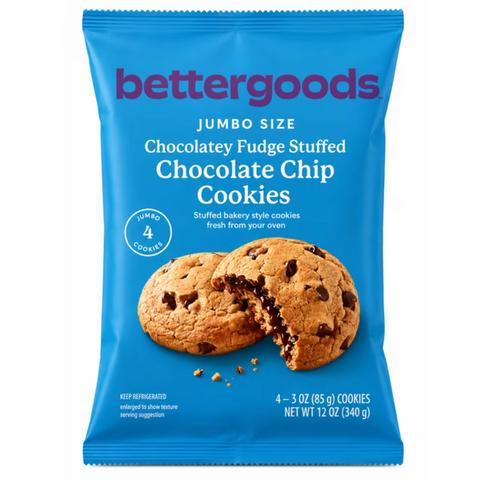 bettergoods Jumbo Chocolatey Fudge Stuffed Chocolate Chip Cookies, 3 oz, 4 Count